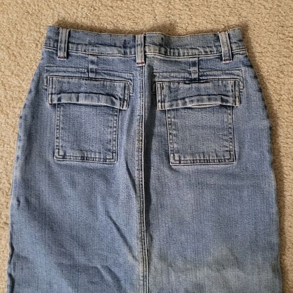 Eddie Bauer Denim Maxi Pencil Cargo Skirt Womens 4P Blue Western Boho Cowgirl - Picture 3 of 14